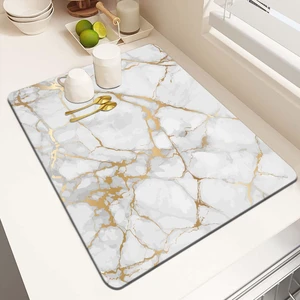 Marble White Dish Drying Mat for Kitchen Counter, Gold Dish Drying Pad with Anti-Slip Rubber Base, Absorbent Kitchen Sink Mat with Modern Art Decor (1 pc 18" x 16") Marble White Dish Drying Mat for Kitchen Counter, Gold Dish Drying Pad with Anti-Slip Rubber Base, Absorbent Kitchen Sink Mat with Modern Art Decor (1 pc 18" x 16")