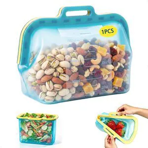 Reusable Silicone Food Storage Bags, No Harsh Smells, 6-Cup / 50 oz Stand-Up Pouch with Auto-Closing Magnetic Seal, for Lunch, Fruit, Meal Prep, School & Office, Dishwasher & Freezer Safe (1 Pack) Reusable Silicone Food Storage Bags, No Harsh Smells, 6-Cup / 50 oz Stand-Up Pouch with Auto-Closing Magnetic Seal, for Lunch, Fruit, Meal Prep, School & Office, Dishwasher & Freezer Safe (1 Pack)
