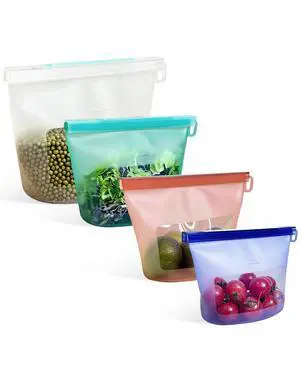 Reusable Silicone Food Storage Bags (Set of 4), Dishwasher Oven Microwave Freezer Safe, Eco-Friendly Leakproof Sous Vide Bags, Premium Lunch Containers, 1 Snack 2 Sandwich 1 Half Gallon, Mixed Reusable Silicone Food Storage Bags (Set of 4), Dishwasher Oven Microwave Freezer Safe, Eco-Friendly Leakproof Sous Vide Bags, Premium Lunch Containers, 1 Snack 2 Sandwich 1 Half Gallon, Mixed