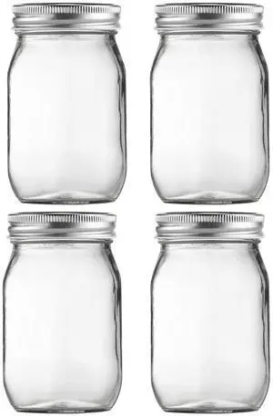 Glass Mason Jars, 16oz Regular Mouth Canning Jar with Airtight Lids, 4 Pack | Small Sealing Containers, Glass Jars, Durable Clear Glass Material, for Food Storage, Overnight Oats, Meal Prep, Candy Glass Mason Jars, 16oz Regular Mouth Canning Jar with Airtight Lids, 4 Pack | Small Sealing Containers, Glass Jars, Durable Clear Glass Material, for Food Storage, Overnight Oats, Meal Prep, Candy