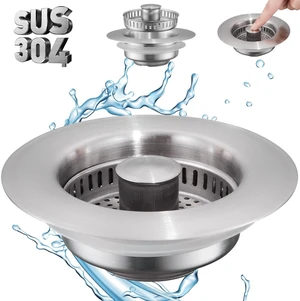4 in 1 Kitchen Sink Drain Strainer Stopper | Pollock SUS304 Stainless Steel Pop-up Kitchen Sink Stopper with Strainer Basket, Anti-Clogging Kitchen Sink Plug 4 in 1 Kitchen Sink Drain Strainer Stopper | Pollock SUS304 Stainless Steel Pop-up Kitchen Sink Stopper with Strainer Basket, Anti-Clogging Kitchen Sink Plug