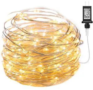 Fairy Lights Plug in, 33Ft 100LEDs String Lights for Bedroom | Adaptor Included, Waterproof Silver Wire Led Lights for Wedding Patio Indoor Outdoor Christmas Decorations, Warm White Fairy Lights Plug in, 33Ft 100LEDs String Lights for Bedroom | Adaptor Included, Waterproof Silver Wire Led Lights for Wedding Patio Indoor Outdoor Christmas Decorations, Warm White