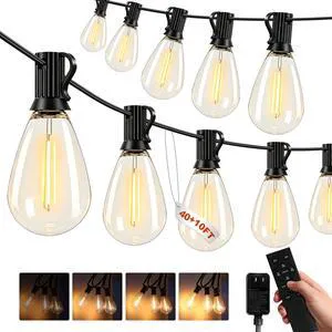 50(40+10)FT Outdoor String Lights, 15m Waterproof Remote LED Patio Lights with 19+1 S11 Bulbs 10FT Extension Cable, Dimmable Outside Hanging Lights for House, Porch,Yard,Garden,Bistro, Gazebo lighting 50(40+10)FT Outdoor String Lights, 15m Waterproof Remote LED Patio Lights with 19+1 S11 Bulbs 10FT Extension Cable, Dimmable Outside Hanging Lights for House, Porch,Yard,Garden,Bistro, Gazebo lighting