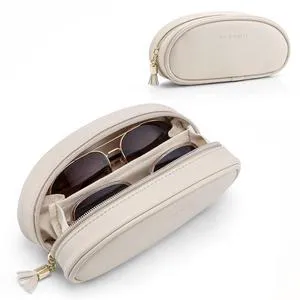 Double Sunglasses Case,PU Leather Travel Zipper Glasses Pouch,Beige | 2 Pair Glasses Storage,Soft Velvet Lining,Gifts for Women Men,Ideal for Car,Beach,Daily Carry Double Sunglasses Case,PU Leather Travel Zipper Glasses Pouch,Beige | 2 Pair Glasses Storage,Soft Velvet Lining,Gifts for Women Men,Ideal for Car,Beach,Daily Carry