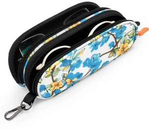 Double Eyeglasses Case Soft Portable Zipper Sunglasses Pouch with Keychain Clip for Hiking Travel (Blue Flower) Double Eyeglasses Case Soft Portable Zipper Sunglasses Pouch with Keychain Clip for Hiking Travel (Blue Flower)