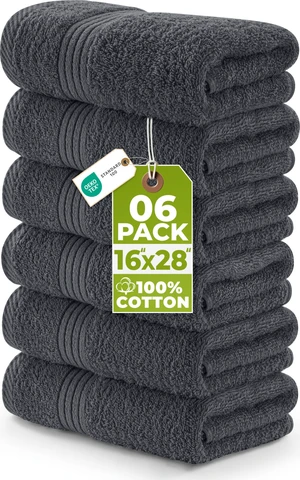 6 Piece Hand Towels Set, 16x28 in, 100% Cotton, Grey | Premium Lightweight Ring Spun Cotton Hand Towels - Highly Absorbent, Quick-Drying, Ideal for Travel, Camp, Hotel & Spa 6 Piece Hand Towels Set, 16x28 in, 100% Cotton, Grey | Premium Lightweight Ring Spun Cotton Hand Towels - Highly Absorbent, Quick-Drying, Ideal for Travel, Camp, Hotel & Spa