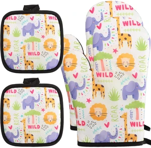 4PCS Animals Oven Mitts and Potholders Set, Jungle Animals Oven Mitt Pot Holders Animal Potholders Heat Resistant Non-Slip Cooking Gloves for Birthday Grilling Baking Party Favors 4PCS Animals Oven Mitts and Potholders Set, Jungle Animals Oven Mitt Pot Holders Animal Potholders Heat Resistant Non-Slip Cooking Gloves for Birthday Grilling Baking Party Favors