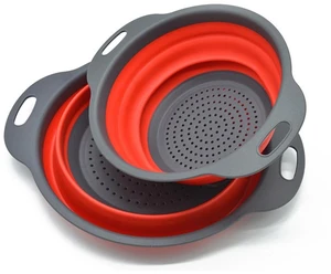 Collapsible Colander, Set of 2 Pcs Collapsible Strainer, Space-Saving Kitchen, Food-Grade Silicone Folding Strainer Colander with Handle, Red Collapsible Colander, Set of 2 Pcs Collapsible Strainer, Space-Saving Kitchen, Food-Grade Silicone Folding Strainer Colander with Handle, Red