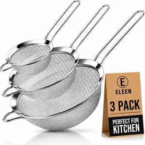 Premium Stainless Steel Fine Mesh Strainers for Kitchen 3-Piece Set with Non-Slip Handle, Small, Medium & Large Sieves, Colanders and Sifter for Sifting, Straining, Pastas Tea, Rice Vegetables Premium Stainless Steel Fine Mesh Strainers for Kitchen 3-Piece Set with Non-Slip Handle, Small, Medium & Large Sieves, Colanders and Sifter for Sifting, Straining, Pastas Tea, Rice Vegetables