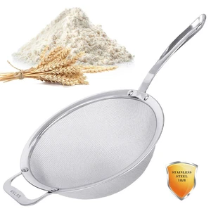 9" Large Mesh Strainer, Stainless Steel 18/8 Extra Fine Quinoa Sieve, with Solid Sturdy Handle, Flour Filter with Wider Hook 9" Large Mesh Strainer, Stainless Steel 18/8 Extra Fine Quinoa Sieve, with Solid Sturdy Handle, Flour Filter with Wider Hook