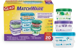 GladWare MatchWare Food Storage Containers, 20 Piece Variety Pack | BPA-free, leak-resistant containers for lunches, meal prep, and leftovers, dishwasher safe GladWare MatchWare Food Storage Containers, 20 Piece Variety Pack | BPA-free, leak-resistant containers for lunches, meal prep, and leftovers, dishwasher safe