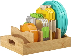 Bamboo Lid Organizers for Inside Cabinet with 5 Sections | Food Container Lid Holder with 4 Adjustable Inserts, Kitchen Pantry organizer and storage, 10.6" X 8.3", Natural Bamboo Lid Organizers for Inside Cabinet with 5 Sections | Food Container Lid Holder with 4 Adjustable Inserts, Kitchen Pantry organizer and storage, 10.6" X 8.3", Natural