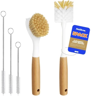 5 Pack Dish Brush Set with Bottle Brush Straw Brush Kitchen Brushes | Cleaning Pots, Pans and Sink, Long Handle Bottle Scrubber & Skillet Scrubber with Tough Bristles, Yellow 5 Pack Dish Brush Set with Bottle Brush Straw Brush Kitchen Brushes | Cleaning Pots, Pans and Sink, Long Handle Bottle Scrubber & Skillet Scrubber with Tough Bristles, Yellow
