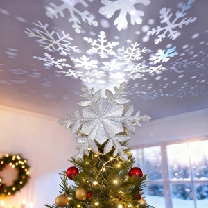 Christmas Tree Topper with Rotating Snowflake Projector, Silver | Rotating Snowflake Projection, Warm LED Light, 3D Hollow Design, Easy Tree Installation Christmas Tree Topper with Rotating Snowflake Projector, Silver | Rotating Snowflake Projection, Warm LED Light, 3D Hollow Design, Easy Tree Installation