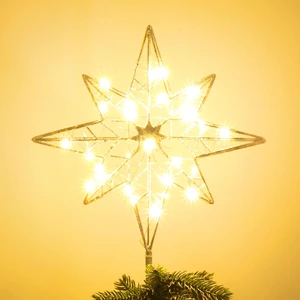 Christmas Tree Topper, 12 Inches Lighted Gold Glittered 8-Point Star Tree Topper, 30 LED Sparkling Tree Toppers Christmas Decorations, Battery Powered Timer Xmas Treetop Star Decor Christmas Tree Topper, 12 Inches Lighted Gold Glittered 8-Point Star Tree Topper, 30 LED Sparkling Tree Toppers Christmas Decorations, Battery Powered Timer Xmas Treetop Star Decor