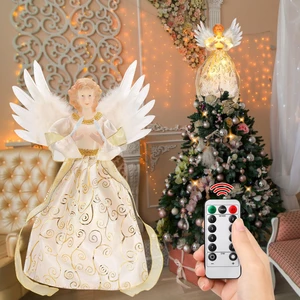 Christmas Tree Topper, 12" Angel Treetop with Lights and Remote Control Timer, Christmas Tree Decoration for Holiday Ornament and Home Decor, Ivory and Gold Christmas Tree Topper, 12" Angel Treetop with Lights and Remote Control Timer, Christmas Tree Decoration for Holiday Ornament and Home Decor, Ivory and Gold