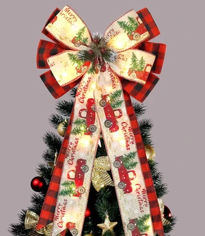 Christmas Tree Topper Bow with 30 LED Lights Decorations, 13x25 Xmas Large Red Black Buffalo Plaid Rustic Farmhouse Wreath Bows with Truck Berries Pine Cones Pine Needles for Front Door Outdoor Christmas Tree Topper Bow with 30 LED Lights Decorations, 13x25 Xmas Large Red Black Buffalo Plaid Rustic Farmhouse Wreath Bows with Truck Berries Pine Cones Pine Needles for Front Door Outdoor