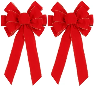 2 Pack Red Christmas Bows Outdoor Decorations,12x20 Large Christmas Tree Topper Bow, Velvet Wreath Bow with Glitter Gold Edge for Xmas Home Front Door Decor 2 Pack Red Christmas Bows Outdoor Decorations,12x20 Large Christmas Tree Topper Bow, Velvet Wreath Bow with Glitter Gold Edge for Xmas Home Front Door Decor