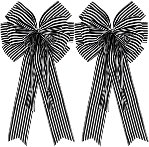 2 Pack Black White Stripe Halloween Fall Bows for Wreaths,12x20Black and White Christmas Decorations Bow for Tree Topper Gothic Spooky Holiday Birthday Party Wall Home Front Door 2 Pack Black White Stripe Halloween Fall Bows for Wreaths,12x20Black and White Christmas Decorations Bow for Tree Topper Gothic Spooky Holiday Birthday Party Wall Home Front Door
