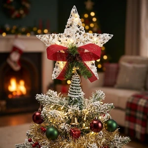 Christmas Tree Toppers with 10 Lights,Indoor Cotton Flower Star Treetop for Christmas Tree Decoration and Holiday Seasonal Decor 10inch Christmas Tree Top Decoration Ornament Christmas Tree Toppers with 10 Lights,Indoor Cotton Flower Star Treetop for Christmas Tree Decoration and Holiday Seasonal Decor 10inch Christmas Tree Top Decoration Ornament
