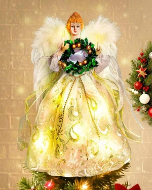 Angel Tree Topper with Lights | 12 Inch Christmas Angel Tree Topper with Feather Wings | Battery Powered Christmas Tree Toppers Lighted for Vintage Decor | Xmas Tree Topper Ornament, White Angel Tree Topper with Lights | 12 Inch Christmas Angel Tree Topper with Feather Wings | Battery Powered Christmas Tree Toppers Lighted for Vintage Decor | Xmas Tree Topper Ornament, White