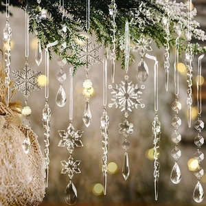 Crystal Christmas Tree Ornaments, Clear Acrylic Snowflake & Icicle, 18pcs | Faceted acrylic catches and reflects tree lights with icy sparkle, creating a crystal-like glow on snowflake & icicle shapes Crystal Christmas Tree Ornaments, Clear Acrylic Snowflake & Icicle, 18pcs | Faceted acrylic catches and reflects tree lights with icy sparkle, creating a crystal-like glow on snowflake & icicle shapes
