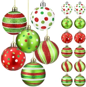 12 Pcs Christmas Tree Decoration Ball Ornament, Red White and Green | 2.4 Inch Shatterproof Plastic Hanging Decorations, Glitter Striped Polka Dot Ball Designs, Holiday Indoor Decor 12 Pcs Christmas Tree Decoration Ball Ornament, Red White and Green | 2.4 Inch Shatterproof Plastic Hanging Decorations, Glitter Striped Polka Dot Ball Designs, Holiday Indoor Decor