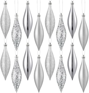 16 Pcs Plastic Finial Drop Christmas Ornaments Decorative Hanging Ornaments Shiny, Matte, Glitter and Sequin Finishes Shatterproof for Christmas Tree Decor Wedding Party Xmas Holiday(Silver) 16 Pcs Plastic Finial Drop Christmas Ornaments Decorative Hanging Ornaments Shiny, Matte, Glitter and Sequin Finishes Shatterproof for Christmas Tree Decor Wedding Party Xmas Holiday(Silver)