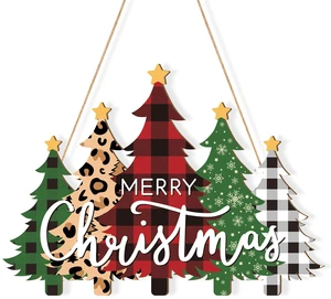 Wooden Christmas Tree Door Wreath for Front Door Sign Wall Signs, Merry Christmas Sign Black White Buffalo Plaid Welcome Hanging for Home Wall Decor Xmas Party Outdoor Indoor Supply Wooden Christmas Tree Door Wreath for Front Door Sign Wall Signs, Merry Christmas Sign Black White Buffalo Plaid Welcome Hanging for Home Wall Decor Xmas Party Outdoor Indoor Supply