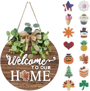 Interchange Welcome Sign Front Door Wreaths for Spring Fall Summer Winter | Rustic Wood Wreaths for Wall Home House Warming gifts Outdoor Farmhouse Porch All Seasons Holiday Halloween Christmas Interchange Welcome Sign Front Door Wreaths for Spring Fall Summer Winter | Rustic Wood Wreaths for Wall Home House Warming gifts Outdoor Farmhouse Porch All Seasons Holiday Halloween Christmas