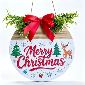12 Inch Wooden Christmas Door Hanger Santa Reindeer Wreath Front Door Sign | With Red Bow, Pine Greenery, Indoor & Outdoor Wall Hanging Decor for Porch, Window Christmas Decorations 12 Inch Wooden Christmas Door Hanger Santa Reindeer Wreath Front Door Sign | With Red Bow, Pine Greenery, Indoor & Outdoor Wall Hanging Decor for Porch, Window Christmas Decorations