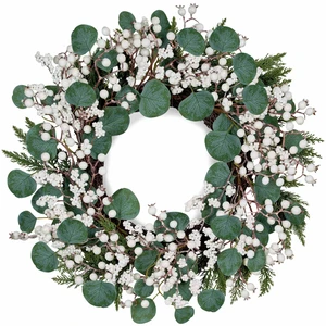 Artificial Winter Wreath 22inch Christmas Wreaths for Front Door White Berry Wreath with Eucalyptus Leaves Pine Needles White Berries for Xmas Wall Farmhouse Window Winter Holidays Artificial Winter Wreath 22inch Christmas Wreaths for Front Door White Berry Wreath with Eucalyptus Leaves Pine Needles White Berries for Xmas Wall Farmhouse Window Winter Holidays
