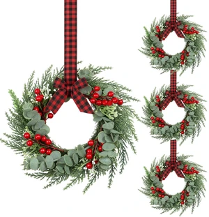 4 Pcs 8" Mini Christmas Wreaths for Kitchen Cabinet | 8 Inch Small Wreath, Candle Ring Design, Red Ribbon Simple Style, ideal for Windows, Weddings Table Centerpieces 4 Pcs 8" Mini Christmas Wreaths for Kitchen Cabinet | 8 Inch Small Wreath, Candle Ring Design, Red Ribbon Simple Style, ideal for Windows, Weddings Table Centerpieces
