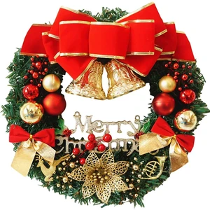 Small Christmas Wreath (11.8 Inch / 30 cm) for Front Door Wall Windows Artificial Poinsettia Xmas Decoration with Tinkle Bell Bowknot and Small Ornaments (MC7-D1) Small Christmas Wreath (11.8 Inch / 30 cm) for Front Door Wall Windows Artificial Poinsettia Xmas Decoration with Tinkle Bell Bowknot and Small Ornaments (MC7-D1)