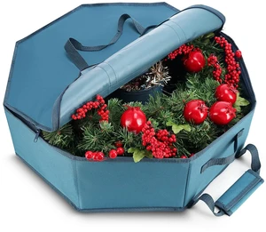 Wreath Storage Container - Hard Shell Christmas Wreath Storage Bag with Interior Pockets, Dual Zipper and Handles - 24" Premium Wreath Storage Organizer Box by Hearth & Harbor Wreath Storage Container - Hard Shell Christmas Wreath Storage Bag with Interior Pockets, Dual Zipper and Handles - 24" Premium Wreath Storage Organizer Box by Hearth & Harbor