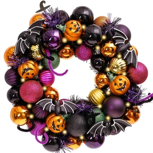 Halloween Decorations 12" Pumpkin Wreath for Front Door | Pre-Lit 60ct Shatterproof Treat-or-Trick Ball Ornaments Wreath for Centerpiece Wall Indoor Home Party Decor Halloween Decorations 12" Pumpkin Wreath for Front Door | Pre-Lit 60ct Shatterproof Treat-or-Trick Ball Ornaments Wreath for Centerpiece Wall Indoor Home Party Decor