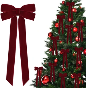 12Pcs Burgundy Velvet Ribbon Bows Christmas Tree Decorations,5in x 10in Xmas Ornaments for Tree Home Party Front Door Wreath Garland Holiday Decor 12Pcs Burgundy Velvet Ribbon Bows Christmas Tree Decorations,5in x 10in Xmas Ornaments for Tree Home Party Front Door Wreath Garland Holiday Decor