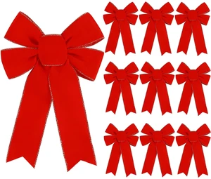 10 Pack Red Bows Christmas Tree Decorations,9x13Large Velvet Ornament Bow with Glitter Gold Edge for Xmas Home Wreath Fence Stairs Railing Fireplace Indoor Outdoor Front Door Decor 10 Pack Red Bows Christmas Tree Decorations,9x13Large Velvet Ornament Bow with Glitter Gold Edge for Xmas Home Wreath Fence Stairs Railing Fireplace Indoor Outdoor Front Door Decor