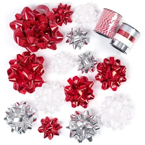 16 Pcs Gift Bows Assortment - 14 Multi Colored Assorted Size Gift Bows (Red, Silver, White), 1 Crimped Curling Ribbons and 1 Cotton Twine, Perfect for Christmas, Holiday, Party 16 Pcs Gift Bows Assortment - 14 Multi Colored Assorted Size Gift Bows (Red, Silver, White), 1 Crimped Curling Ribbons and 1 Cotton Twine, Perfect for Christmas, Holiday, Party