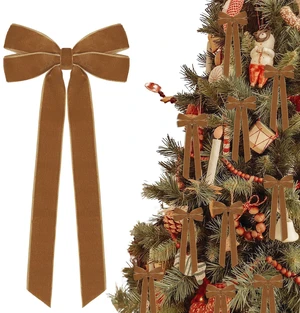 12Pcs Vintage Velvet Ribbon Bows Christmas Tree Decorations,5in x 10in Brown Xmas Ornaments for Tree Home Party Front Door Wreath Holiday Decor 12Pcs Vintage Velvet Ribbon Bows Christmas Tree Decorations,5in x 10in Brown Xmas Ornaments for Tree Home Party Front Door Wreath Holiday Decor