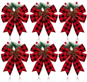 6 Pcs Christmas Bows Xmas Velvet Bows Tree Decor, Buffalo Plaid | Red Black Buffalo Plaid Decor, Christmas Decoration for Home Tree Ornament Party Front Door Wreath Garland DIY Holiday Decor 6 Pcs Christmas Bows Xmas Velvet Bows Tree Decor, Buffalo Plaid | Red Black Buffalo Plaid Decor, Christmas Decoration for Home Tree Ornament Party Front Door Wreath Garland DIY Holiday Decor