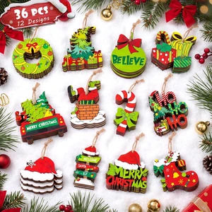 36 Pcs Christmas Ornaments for Tree, Hanging Wooden Christmas Decorations | with 12 Designs and Jute Strings, Xmas Ornaments for Christmas Tree for Home Decor, Xmas Gifts 36 Pcs Christmas Ornaments for Tree, Hanging Wooden Christmas Decorations | with 12 Designs and Jute Strings, Xmas Ornaments for Christmas Tree for Home Decor, Xmas Gifts