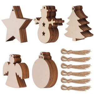 50 Pcs Unfinished Paintable Blank Wooden Christmas Festival Decoration Ornaments, Xmas Tree Hanging Wood Slices for Kids DIY Art Crafts, 5 Designs-Christmas Tree, Snowman, Stars, Angel, Round 50 Pcs Unfinished Paintable Blank Wooden Christmas Festival Decoration Ornaments, Xmas Tree Hanging Wood Slices for Kids DIY Art Crafts, 5 Designs-Christmas Tree, Snowman, Stars, Angel, Round