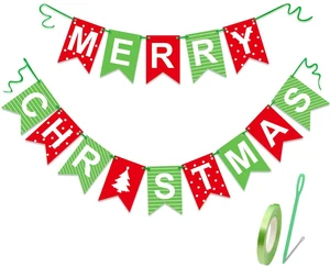 Merry Christmas Banner for Christmas Decorations, Red Green Xmas Hanging Paper for Window Wall Fireplace Tree Decorations Merry Christmas Banner for Christmas Decorations, Red Green Xmas Hanging Paper for Window Wall Fireplace Tree Decorations