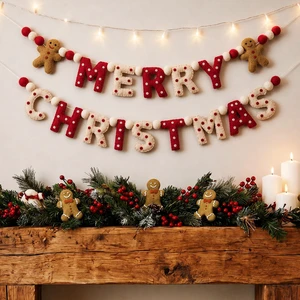 Merry Christmas Felt Garland 10 ft Gingerbread Man Ball Banner | Brown Gingerbread Man, Red White Pom Pom Ball, Xmas Tree Hanging Decoration, Holiday Festive Home Mantel Wall Party Supplies Merry Christmas Felt Garland 10 ft Gingerbread Man Ball Banner | Brown Gingerbread Man, Red White Pom Pom Ball, Xmas Tree Hanging Decoration, Holiday Festive Home Mantel Wall Party Supplies