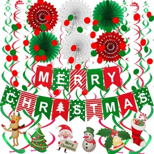 Merry Christmas Banner Paper Fan Flower Circle Confetti Dots Hanging Garlandand Swirl Streamers Christmas Tree Christmas Snowman God Tang for Christmas Party Decoration Merry Christmas Banner Paper Fan Flower Circle Confetti Dots Hanging Garlandand Swirl Streamers Christmas Tree Christmas Snowman God Tang for Christmas Party Decoration