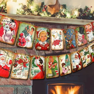Christmas Decorations Vintage Style Christmas Banner | ,Traditional Victorian X-mas Bunting, Vintage Style Santa X-mas Decorations Indoor for Home Office Party Fireplace Mantle Christmas Decorations Vintage Style Christmas Banner | ,Traditional Victorian X-mas Bunting, Vintage Style Santa X-mas Decorations Indoor for Home Office Party Fireplace Mantle