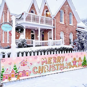 Pink Christmas Decorations Merry Christmas Gingerbread Banner | Large Christmas Gingerbread Yard Sign Decoration with Xmas Tree Gingerbread Man Snow House Candyland Decor for Xmas Holiday Pink Christmas Decorations Merry Christmas Gingerbread Banner | Large Christmas Gingerbread Yard Sign Decoration with Xmas Tree Gingerbread Man Snow House Candyland Decor for Xmas Holiday