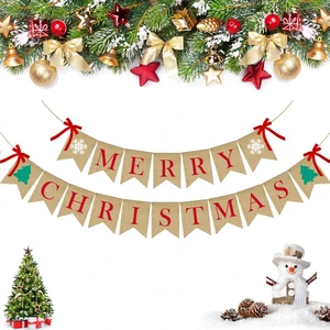 Merry Christmas Burlap Banner with 4 Red Bows, Home Indoor Christmas Decorations for Fireplace, Chimney, Wall, Tree Merry Christmas Burlap Banner with 4 Red Bows, Home Indoor Christmas Decorations for Fireplace, Chimney, Wall, Tree