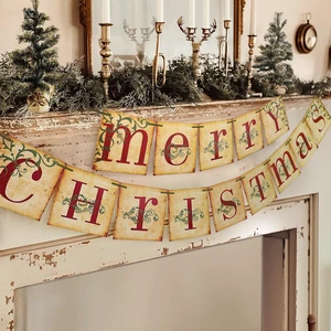 Christmas Decorations - Vintage Merry Christmas Banner for Home Decor | Cozy American Heritage & Timeless Holiday Charm, Nostalgic Christmas Retro Victorian Decor for Mantels & Offices Christmas Decorations - Vintage Merry Christmas Banner for Home Decor | Cozy American Heritage & Timeless Holiday Charm, Nostalgic Christmas Retro Victorian Decor for Mantels & Offices